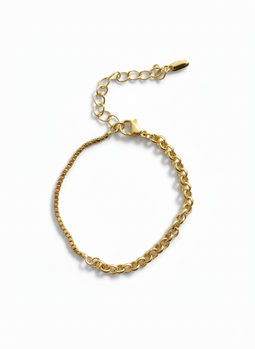 Brazalete Doble Textura en Acabado Dorado