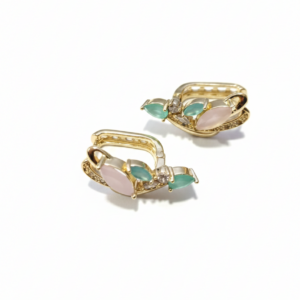 1765686287455 Pendientes Aro Huggie con Gemas Bicolores - Rosa Palo y Verde Menta