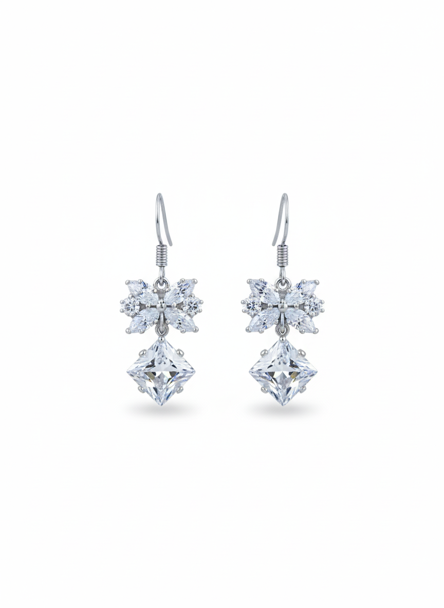 Pendientes Largos de Fiesta con Circonitas Corte Princesa y Marquesa