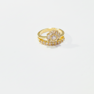 Anillo Duo "Flor Radiante" con Baño de Oro y Circonitas