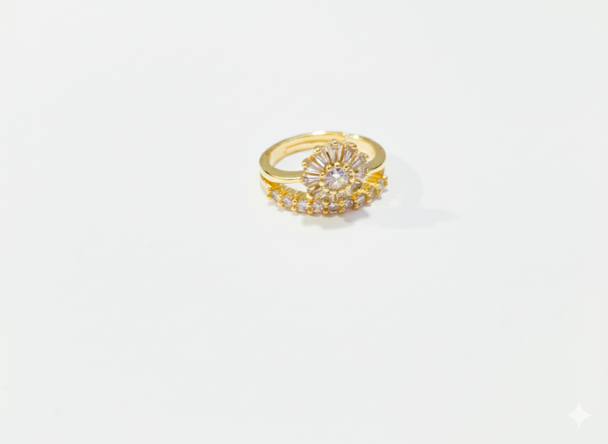 Anillo Duo "Flor Radiante" con Baño de Oro y Circonitas
