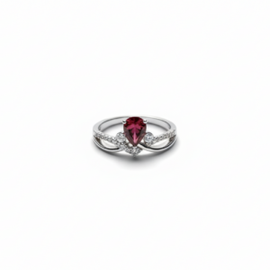 Anillo Lágrima Fucsia y Bandas Cruzadas - Zafiro Rubí Simulado