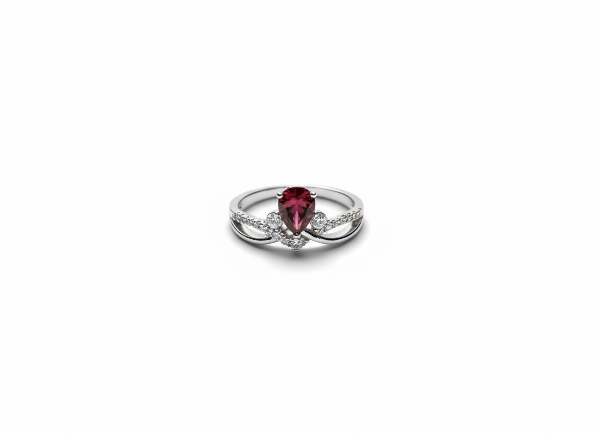 Anillo Lágrima Fucsia y Bandas Cruzadas - Zafiro Rubí Simulado