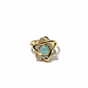 Anillo Estrella de David Aqua - Gema Celeste y Oro Pavé