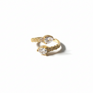 Anillo Ajustable Doble Lágrima - Circonitas Pavé y Oro