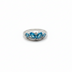 Anillo Corona con Cluster de Gemas Marquesa Azules