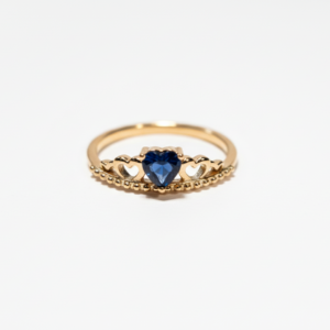 Anillo Delicado Tiara Corazón - Zafiro (Simulado) y Oro